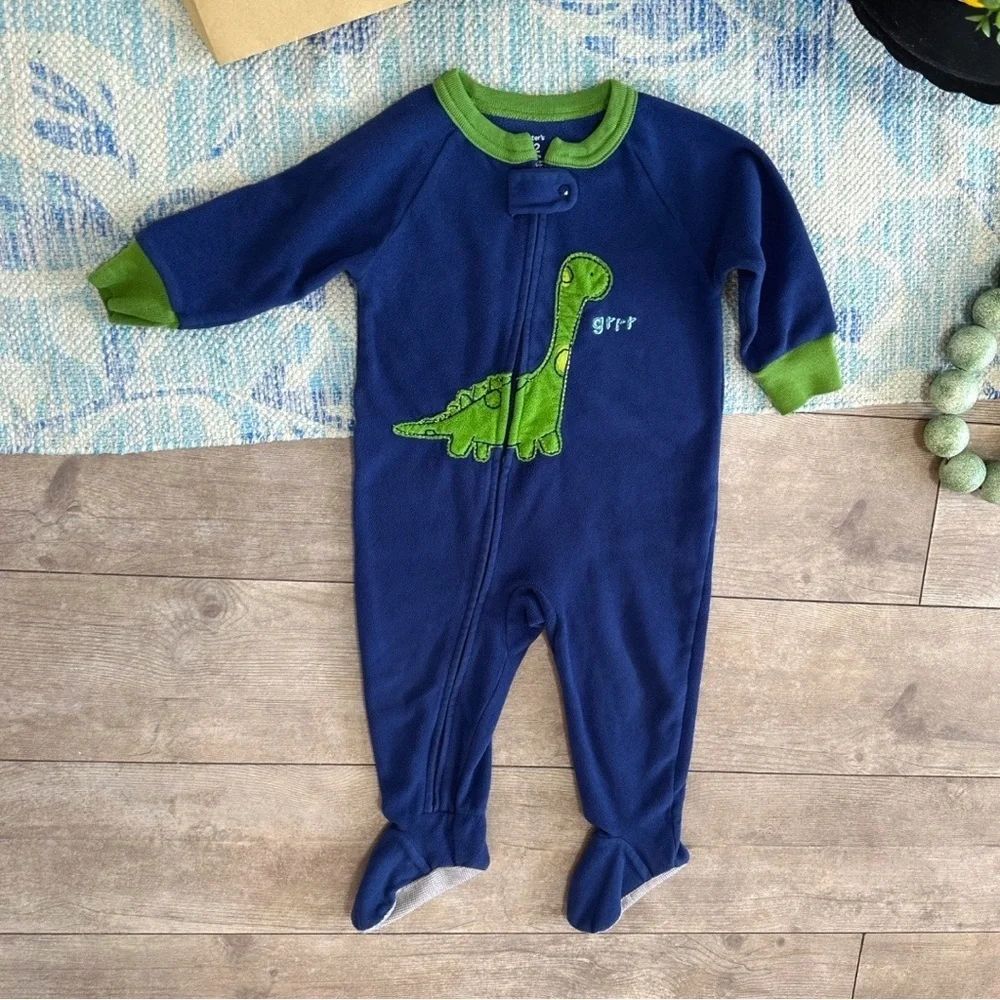 Y2K Carter’s Dinosaur Fleece Footies One Piece Sleeper Pajamas 12 Month baby boy